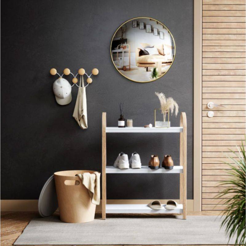 Porte manteau mural bois et blanc 